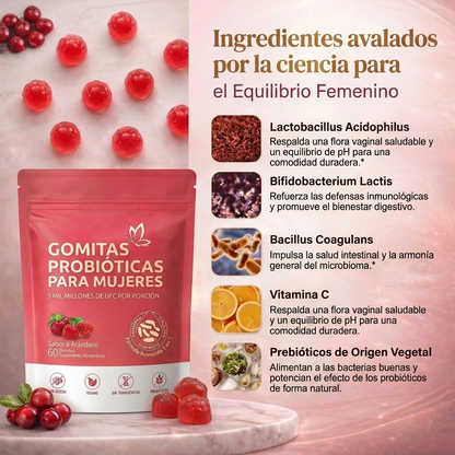FloraEase™ - Gomitas Probióticas para Mujeres +40 | Equilibrio Hormonal e Intestinal